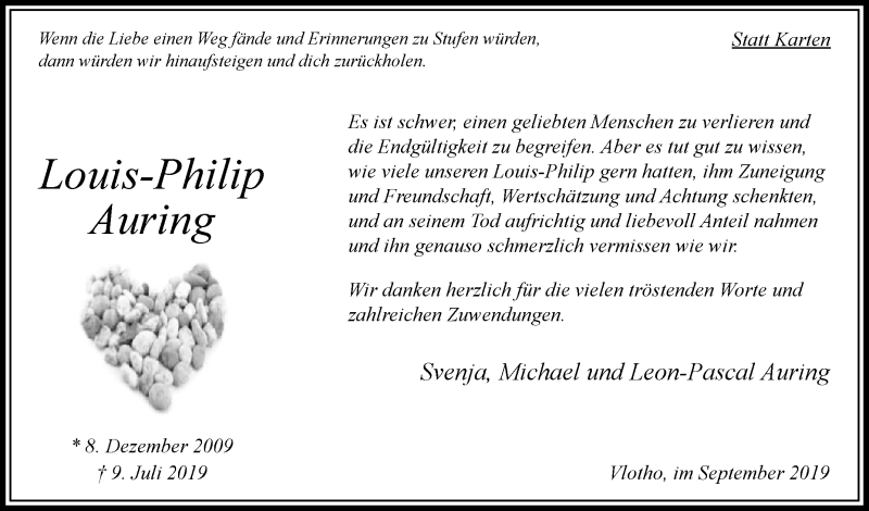  Traueranzeige für Louis-Philip Auring vom 07.09.2019 aus Westfalen-Blatt