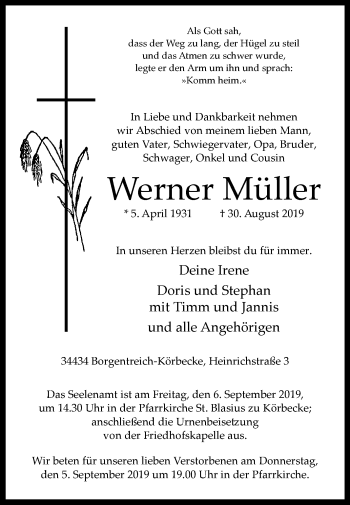 Traueranzeige von Werner Müller von Westfalen-Blatt