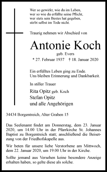 Traueranzeige von Antonie Koch von Westfalen-Blatt