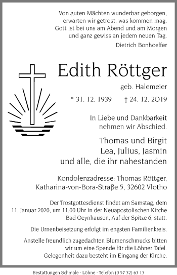 Traueranzeige von Edith Röttger von Westfalen-Blatt