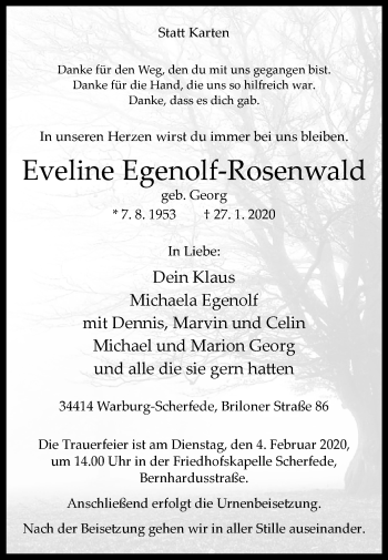 Traueranzeige von Eveline Egenolf-Rosenwald von Westfalen-Blatt