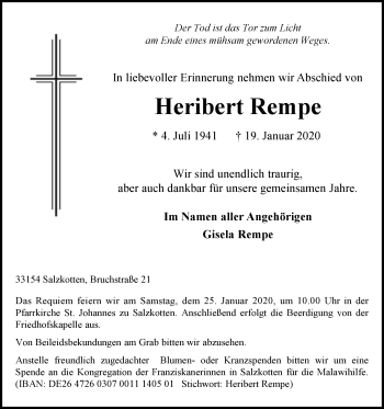 Traueranzeige von Heribert Rempe von Westfalen-Blatt