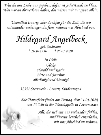 Traueranzeige von Hildegard Angelbeck von Westfalen-Blatt