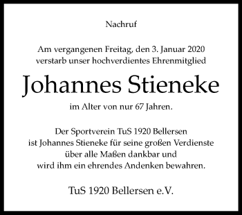 Traueranzeige von Johannes Stieneke von Westfalen-Blatt