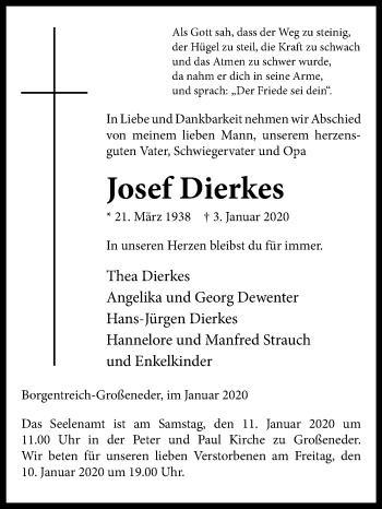Traueranzeige von Josef Dierkes von Westfalen-Blatt