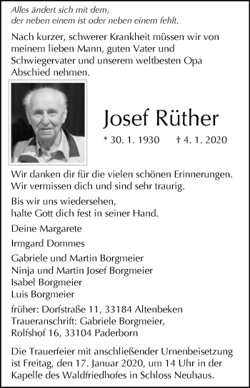Traueranzeige von Josef Rüther von Westfalen-Blatt