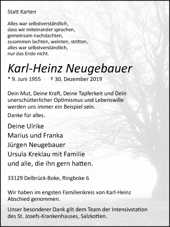 Traueranzeige von Karl-Heinz Neugebauer von Westfalen-Blatt