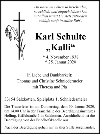 Traueranzeige von Karl Schulte von Westfalen-Blatt