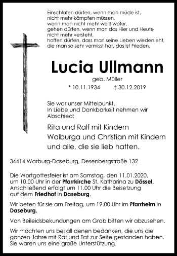Traueranzeige von Lucia Ullmann von Westfalen-Blatt