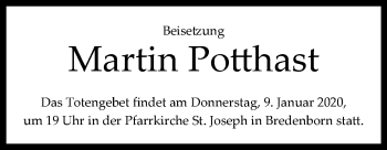 Traueranzeige von Martin Potthast von Westfalen-Blatt