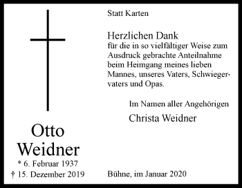 Traueranzeige von Otto Weidner von Westfalen-Blatt