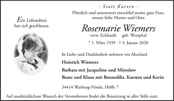 Traueranzeige von Rosemarie Wiemers von Westfalen-Blatt