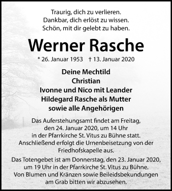 Traueranzeige von Werner Rasche von Westfalen-Blatt