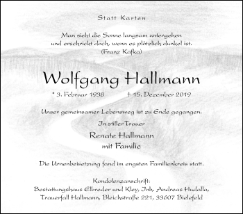 Traueranzeige von Wolfgang Hallmann von Westfalen-Blatt