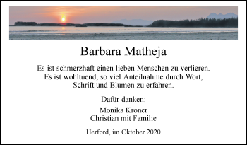 Traueranzeige von Barbara Matheja von Westfalen-Blatt