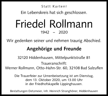 Traueranzeige von Friedel Rollmann von Westfalen-Blatt
