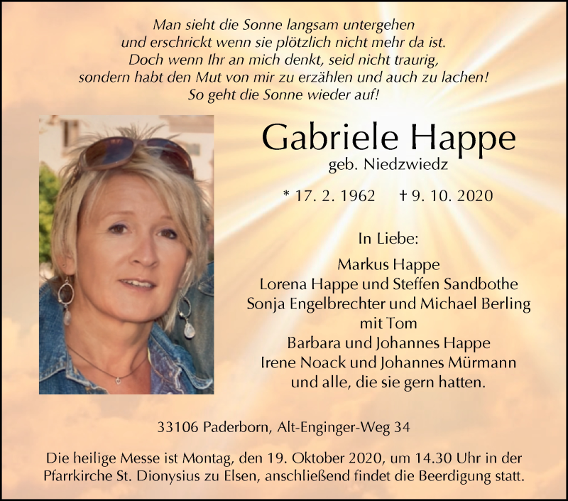  Traueranzeige für Gabriele Happe vom 14.10.2020 aus Westfalen-Blatt