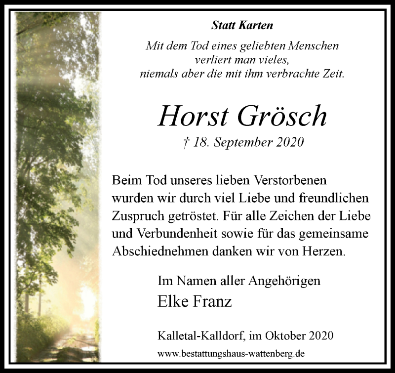  Traueranzeige für Horst Grösch vom 24.10.2020 aus Westfalen-Blatt
