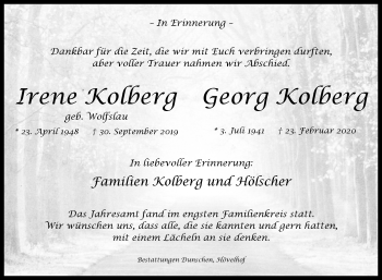 Traueranzeige von Irene und Georg Kolberg von Westfalen-Blatt