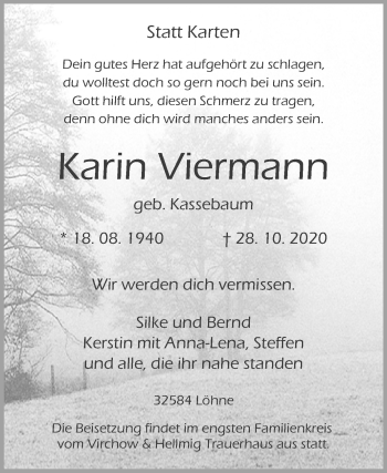 Traueranzeige von Karin Viermann von Westfalen-Blatt