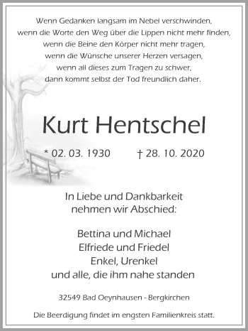 Traueranzeige von Kurt Hentschel von Westfalen-Blatt