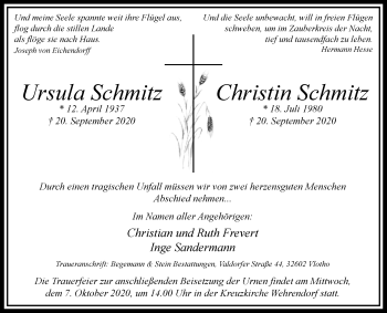Traueranzeige von Ursula und Christin Schmitz von Westfalen-Blatt