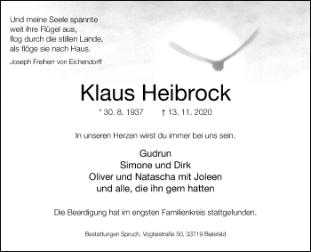 Traueranzeige von Klaus Heibrock von Westfalen-Blatt