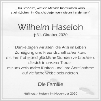 Traueranzeige von Wilhelm Haseloh von Westfalen-Blatt