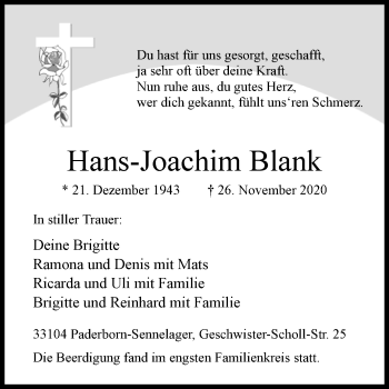 Traueranzeige von Hans-Joachim Blank