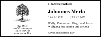 Traueranzeige von Johannes Merla von Westfalen-Blatt