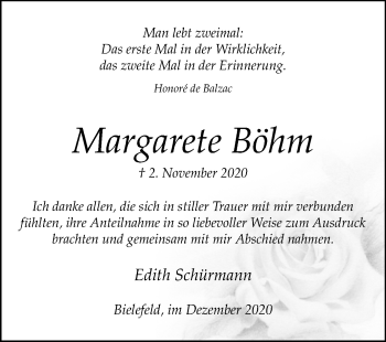 Traueranzeige von Margarete Böhm von Westfalen-Blatt