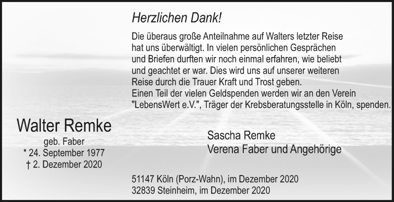 Traueranzeige für Walter Remke vom 24.12.2020 aus Westfalen-Blatt