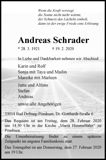 Traueranzeige von Andreas Schrader von Westfalen-Blatt