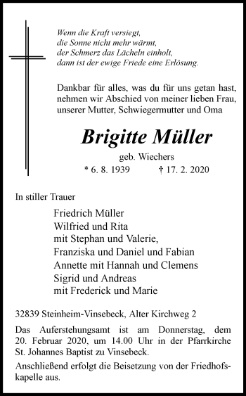 Traueranzeige von Brigitte Müller von Westfalen-Blatt