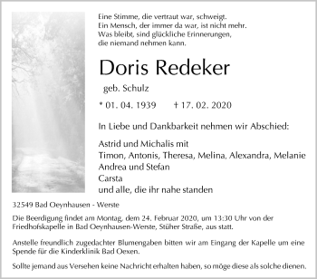 Traueranzeige von Doris Redeker von Westfalen-Blatt