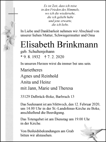 Traueranzeige von Elisabeth Brinkmann von Westfalen-Blatt