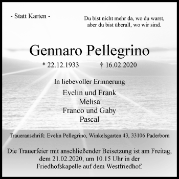 Traueranzeige von Gennaro Pellegrino von Westfalen-Blatt
