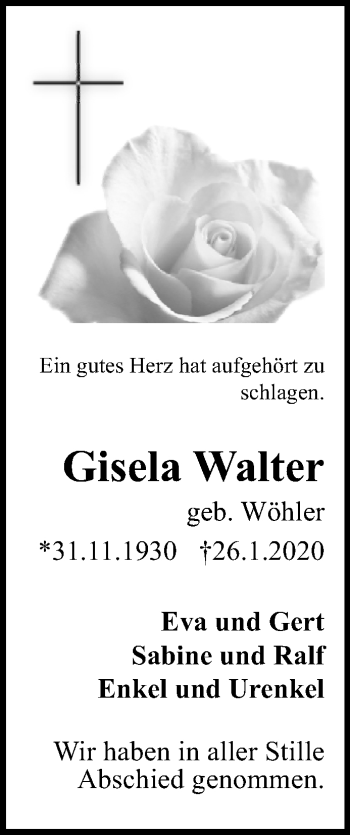 Traueranzeige von Gisela Walter von Westfalen-Blatt