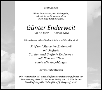 Traueranzeige von Günter Enderweit von Westfalen-Blatt