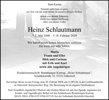 Traueranzeige von Heinz Schlautmann von Westfalen-Blatt