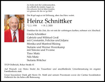 Traueranzeige von Heinz Schnittker von Westfalen-Blatt