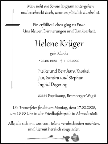 Traueranzeige von Helene Krüger von Westfalen-Blatt