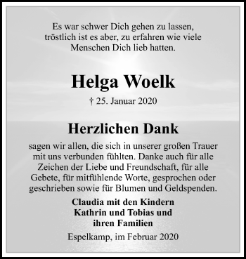 Traueranzeige von Helga Woelk von Westfalen-Blatt