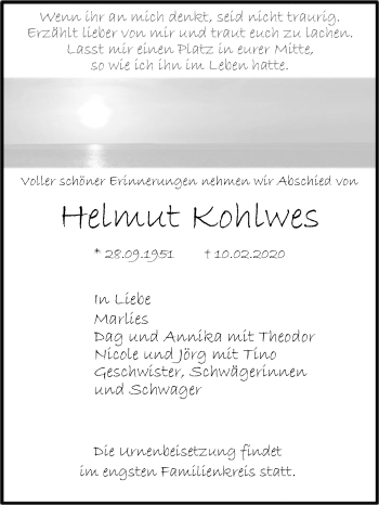 Traueranzeige von Helmut Kohlwes von Westfalen-Blatt