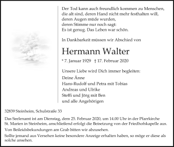 Traueranzeige von Hermann Walter von Westfalen-Blatt