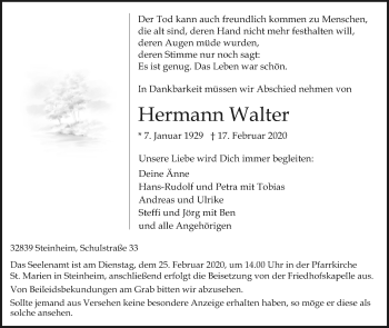 Traueranzeige von Hermann Walter von Westfalen-Blatt