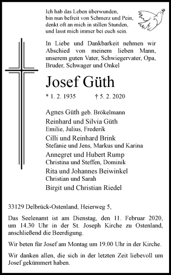 Traueranzeige von Josef Güth von Westfalen-Blatt