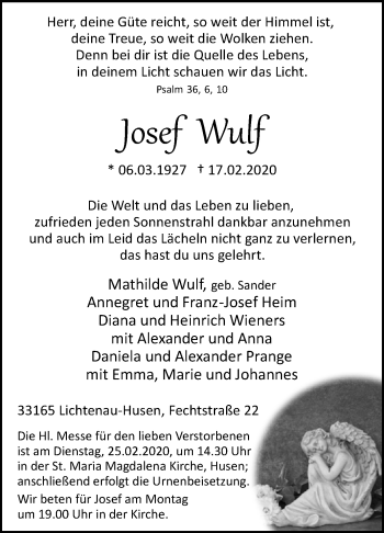 Traueranzeige von Josef Wulf von Westfalen-Blatt