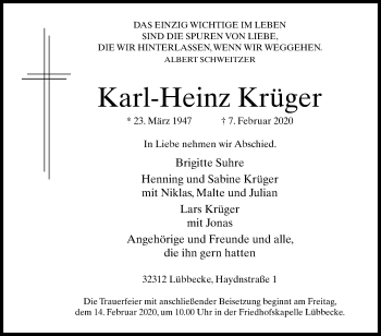 Traueranzeige von Karl-Heinz Krüger von Westfalen-Blatt
