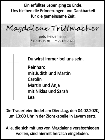Traueranzeige von Magdalene Trittmacher von Westfalen-Blatt